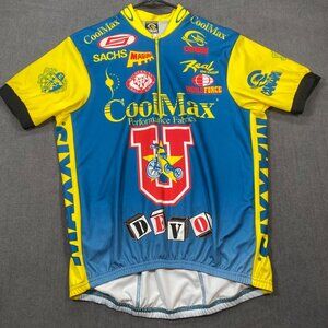 Canari CoolMax Cycling Jersey Mens M Yellow Blue Retro Design Performance Fabric